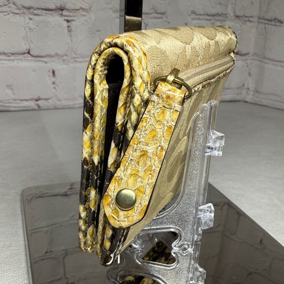 Coach Madison Op Art Sateen Python Embossed Leather Trim Gold Bifold Wallet - Picture 8 of 16